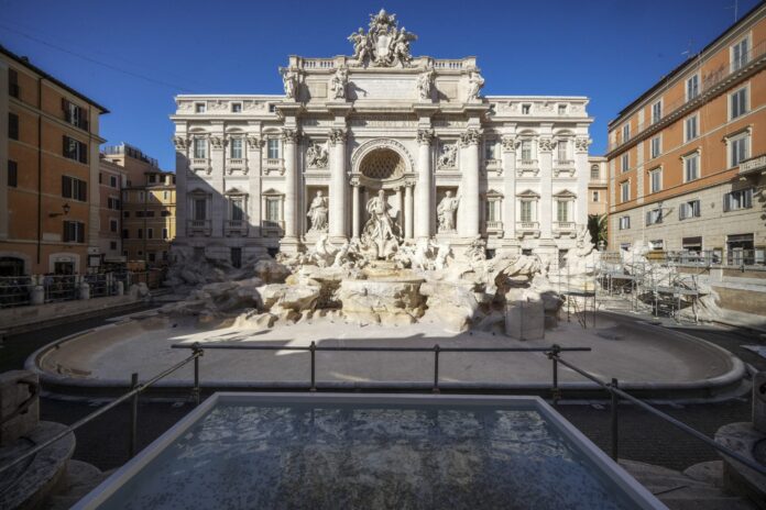 Rome's Trevi Fountain emptied, makeshift pool placed near popular attraction