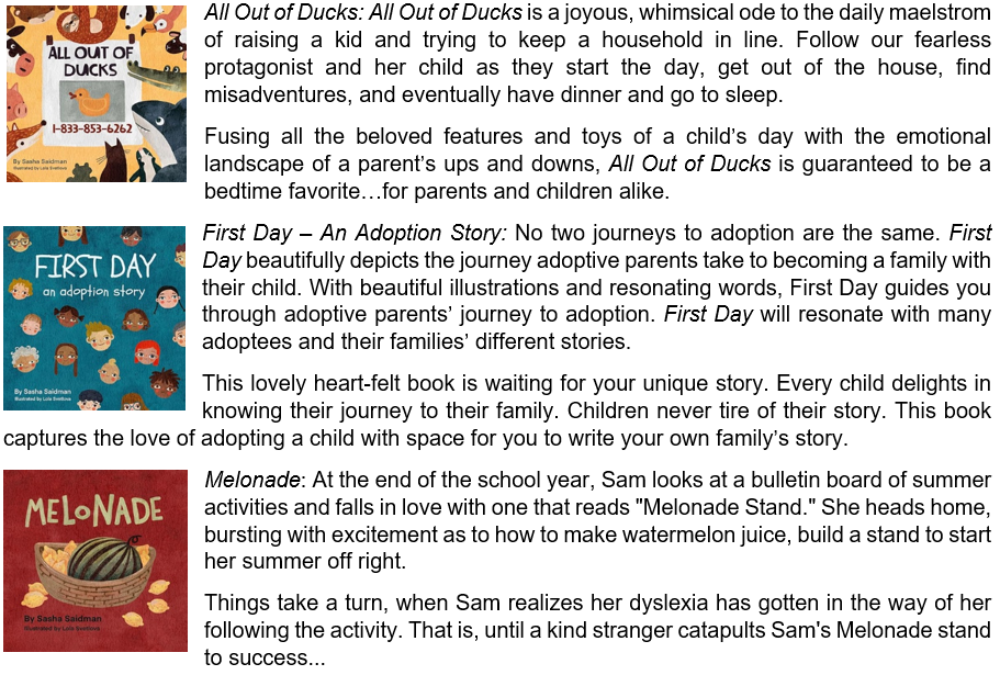 Author Sasha Saidman Continues Her Epic Ascent To The Top of the Children’s Picture Book Sector 8 20241204 112730765