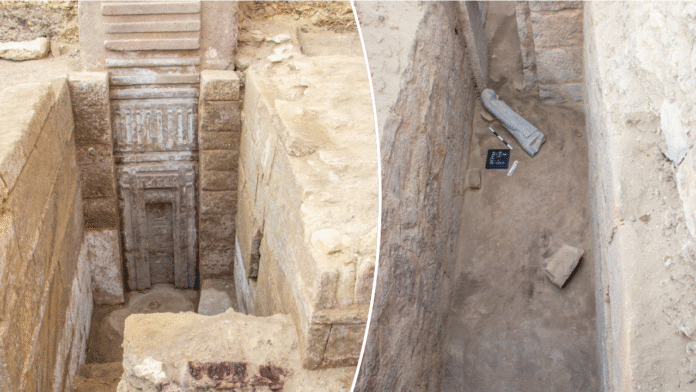 Excavation site contained false door made of pink granite at Egyptian tomb: officials