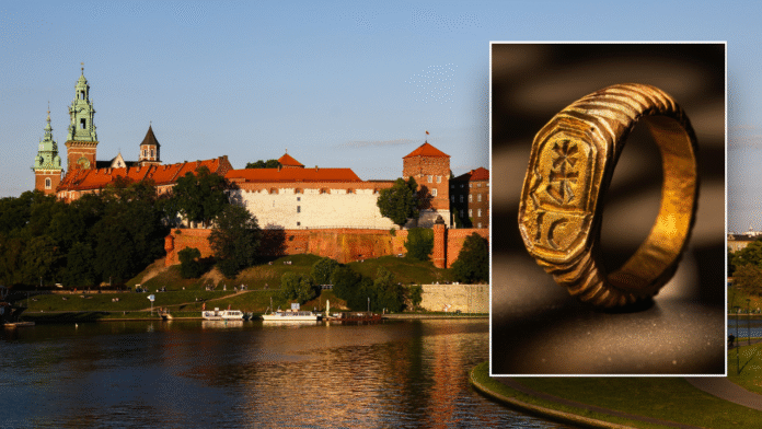 Historic brass signet ring with mysterious symbols found at Polish royal monument