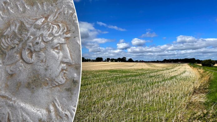 British officials unearth Ancient Roman soldier's monthly salary in a British officials unearth Ancient Roman soldier's monthly salary in a Norfolk field