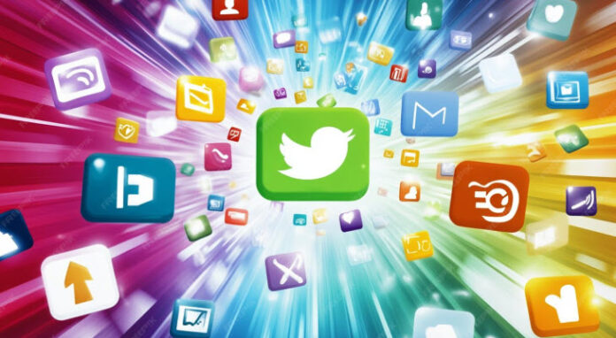 Colorful social media icons explosion