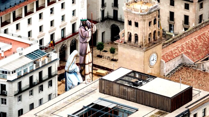 Jesus figure towers over town square in world's largest nativity scene in Alicante, Spain