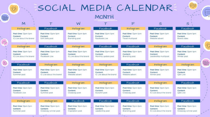 Monthly social media posting schedule