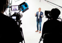 The Future of Video Marketing: Strategies and Predictions Filming a presentation in studio