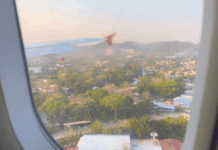 US Embassy Guatemala issues security alert after gang attacks on police This clip features a moving commercial aircraft on a flight from Guatemala City to Flores, Guatemala. The city of Flores is visible below as the plane approaches the runway at Mundo Maya International Airport.