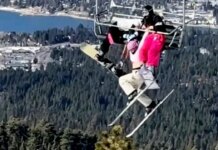 Skier in California dangles 65 feet after chairlift prank goes wrong at Big Bear Skier in California dangles 65 feet after chairlift prank goes wrong at Big Bear