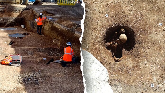 Ancient skeletons in 'seated' position unearthed beneath school in Dijon, Ancient skeletons in 'seated' position unearthed beneath school in Dijon, France