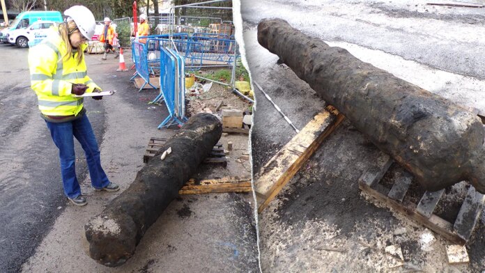 Construction workers unearth 300-year-old cast-iron cannon in Hull, UK Construction workers unearth 300-year-old cast-iron cannon in Hull, UK